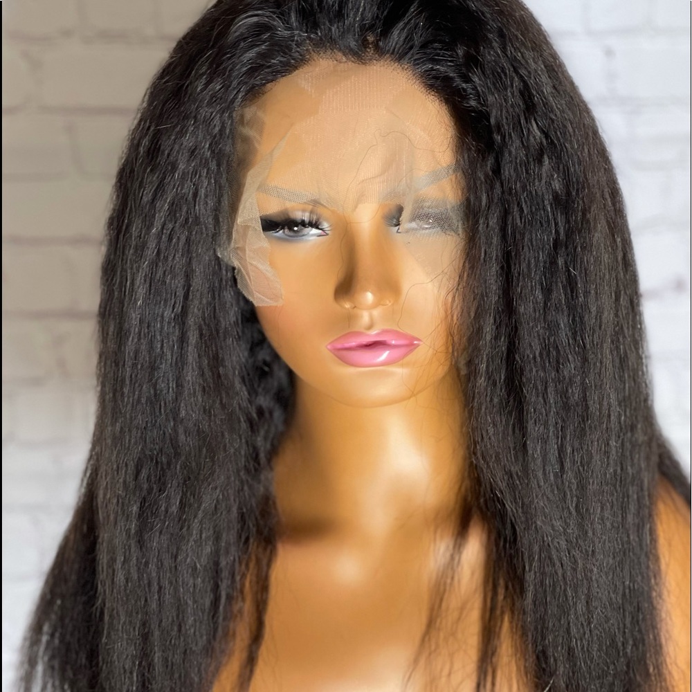 (SOLD)20 inch 360 lace kinky straight human hair wig lightly pressed on the ends